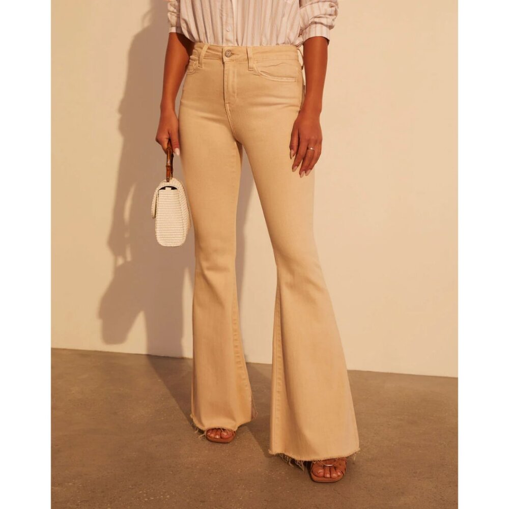 High Rise Flare Frayed Hem Jeans in Beige size 26 - Picture 5 of 6